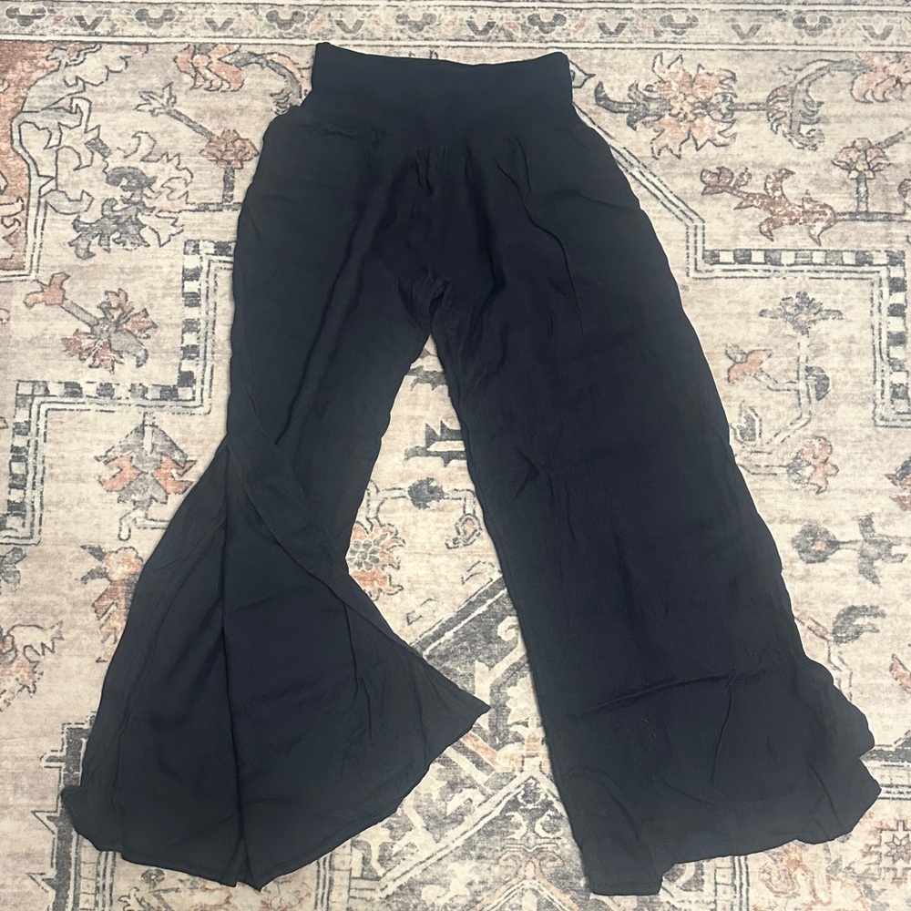 Saga dark blue Wide-Leg Women's Pants with side slits